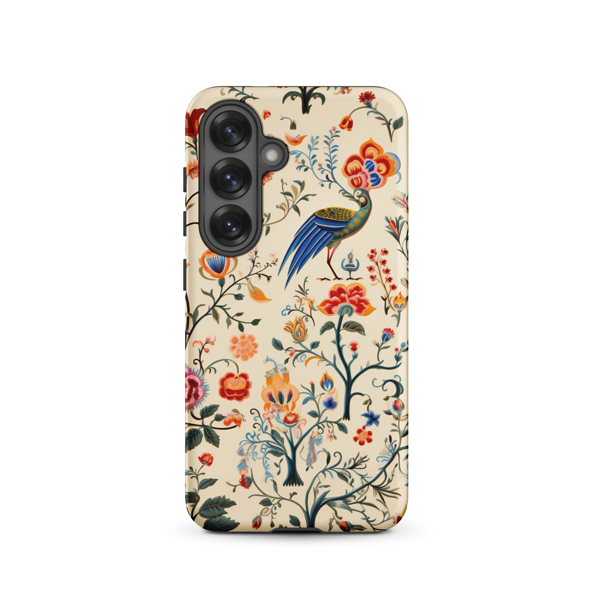 Birdwatchers Kitsch Bird Art Samsung Case, Galaxy S25 / Matte, Smartphone Case Colorful Floral Peacock Design
