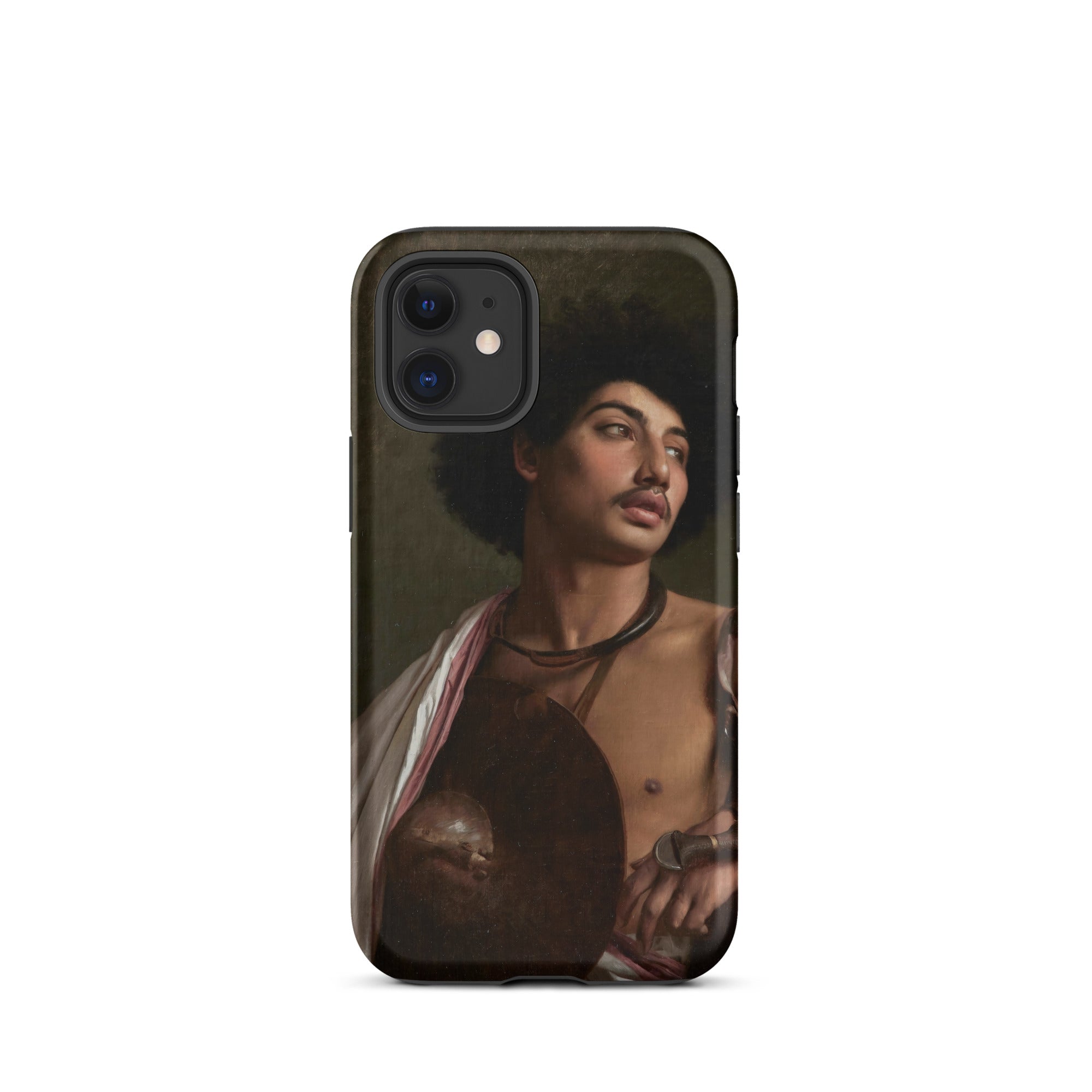 A Bischari Warrior Jean Leon Gerome Iphone Case, 12 Mini / Matte, Black Phone Case Man Afro White Cloth Necklace
