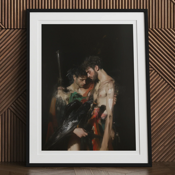 Black Bird - Greco-queer Gay Myth Art Print, 12x16’’ / 31x41cm / Frame / 2’’ Matboard, Framed Painting Two Men