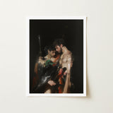 Black Bird - Greco-queer Gay Myth Art Print / Canvas Framed Dramatic Darkly Lit Classical Painting Gods Embrace, Bodies, one Pale, Prints