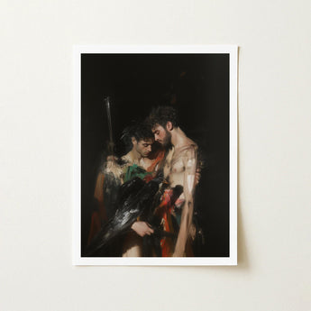 Black Bird - Greco-queer Gay Myth Art Print / Canvas Framed Dramatic Darkly Lit Classical Painting Gods Embrace, Bodies, one Pale, Prints