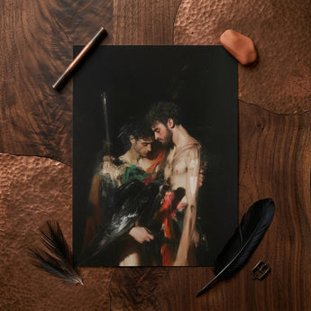 Black Bird - Greco-queer Gay Myth Art Print / Canvas Black Matte Print Caravaggio’s ?The Conversion Saint Paul” Gods Embrace, Bodies, one P