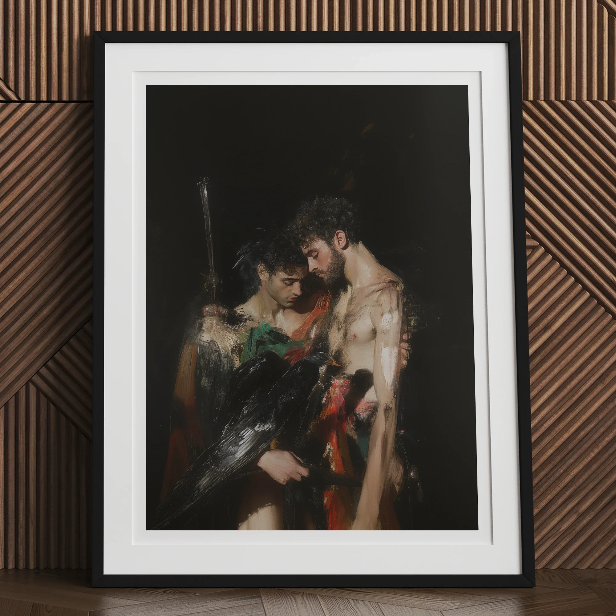 Black Bird - Greco-queer Gay Myth Art Print, Framed Painting Two Men