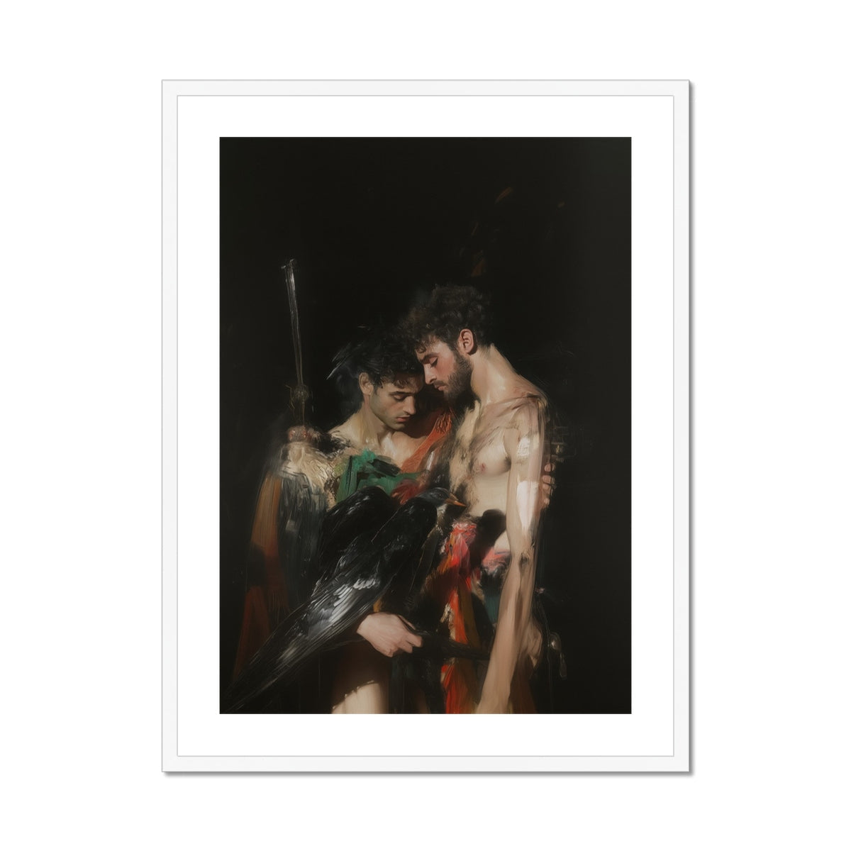 Black Bird - Greco-queer Gay Myth Art Print, Framed Painting Two Men