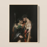 Black Bird - Greco-roman Gay Legends Framed Canvas, 12x16’’ / 31x41cm / Natural Floating Frame, Painting Two Young Men Rifle Dead Bird