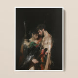 Black Bird - Greco-roman Gay Legends Framed Canvas, 12x16’’ / 31x41cm / White Floating Frame, Framed Painting Two Male Figures