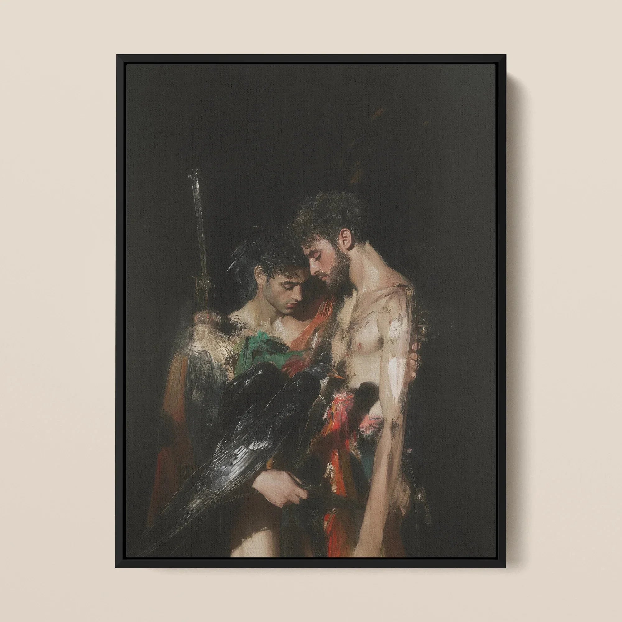 Black Bird - Greco-roman Gay Legends Framed Canvas, Framed Painting Two Men
