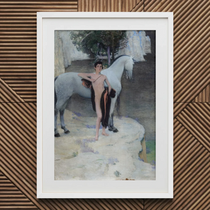 Black Lake - Jan Priesler Art Print, 20x30’’ / 51x76cm / White Frame / 2’’ Matboard, Framed Painting Male Figure White Horse