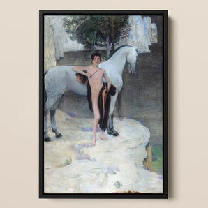 Black Lake - Jan Priesler Framed Canvas, Framed Painting Nude Youth White Horse