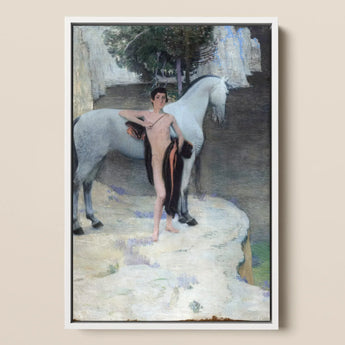 Black Lake - Jan Priesler Framed Canvas, Painting Nude Youth White Horse