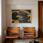 Black Monkey Magic - Traditional Thai Myth Art Print, 48’’x40’’ / Unframed, Abstract Artwork Black Forms Golden Decorative Borders Wall