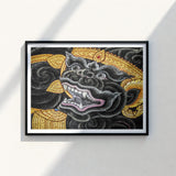 Black Gold Ornate Artwork Fierce Mythical Creature Frame Ferocious Simian Deity, Traditional Thai Myth, Ramakien Epics