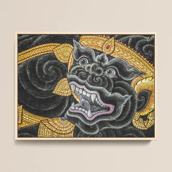 Black Monkey Magic - Traditional Thai Myth Art Print / Canvas Black Gold Ornate Balinese Guardian Lion Painting Light Ferocious Simian