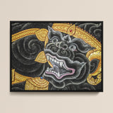 Black Monkey Magic - Traditional Thai Myth Art Print / Canvas Black Gold Ornate Balinese Guardian Lion Painting Sleek Ferocious Simian