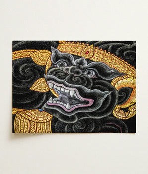 Black Gold Ornate Dragon Head Artwork Intricate Ferocious Simian Deity, Traditional Thai Myth, Ramakien Epics