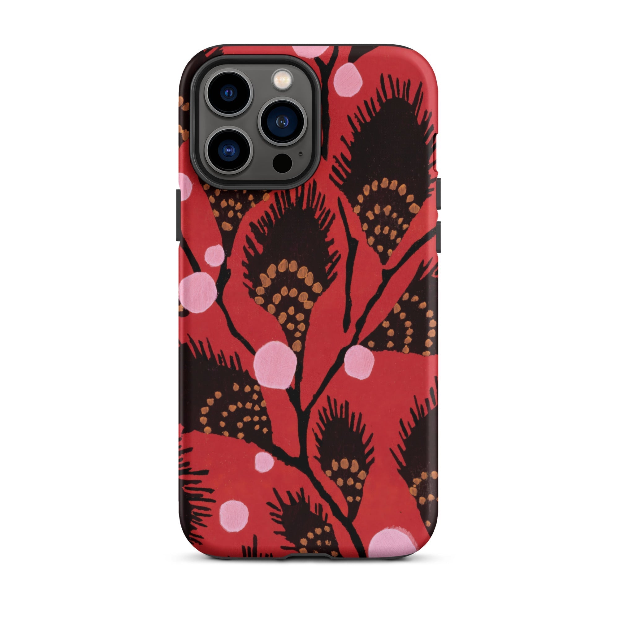 Black Peacock Flowers E.a. Seguy Pochoir Iphone Case, 13 Pro Max / Matte, Red Floral Patterned Phone Case