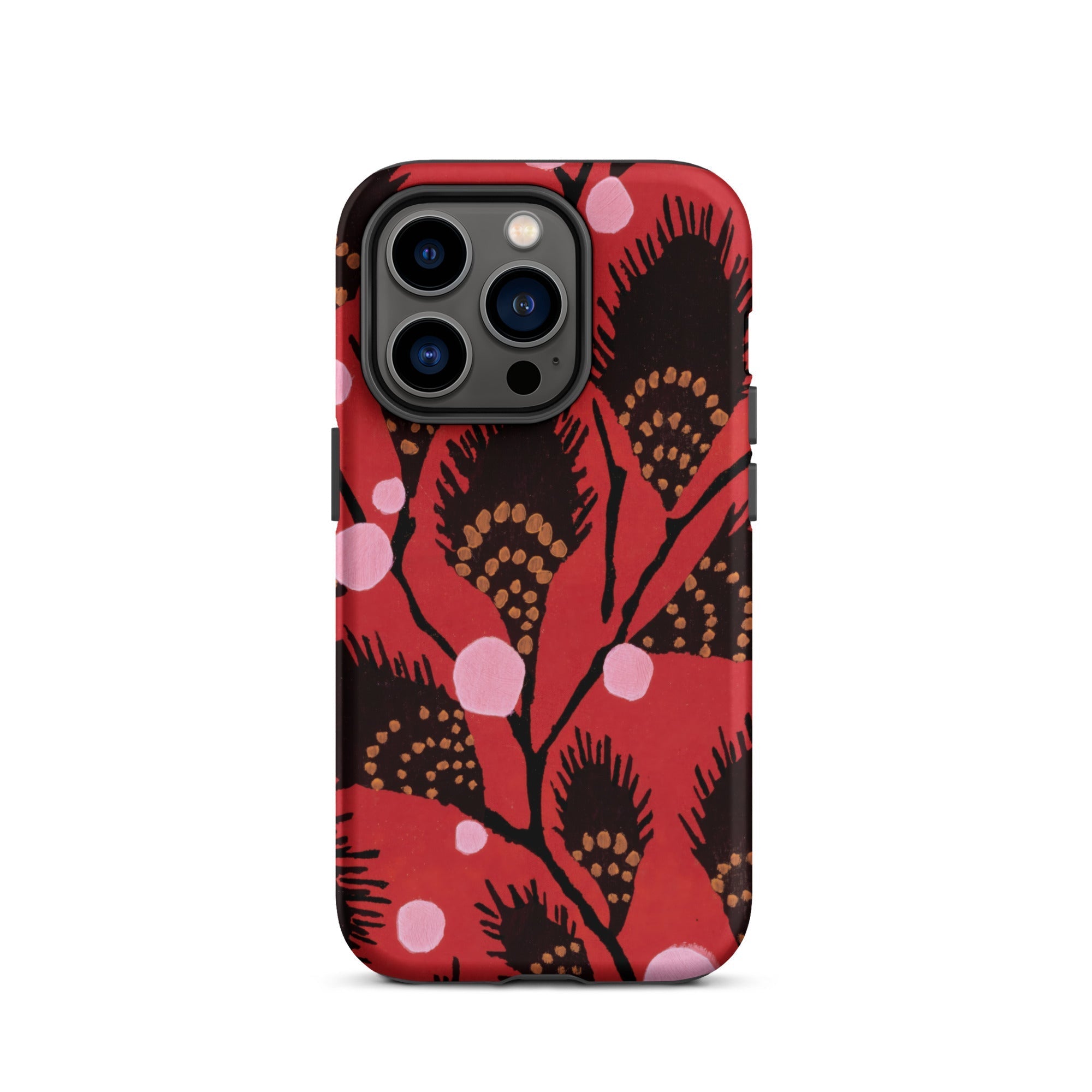 Black Peacock Flowers E.a. Seguy Pochoir Iphone Case, 14 Pro / Matte, Red Floral Patterned Phone Case