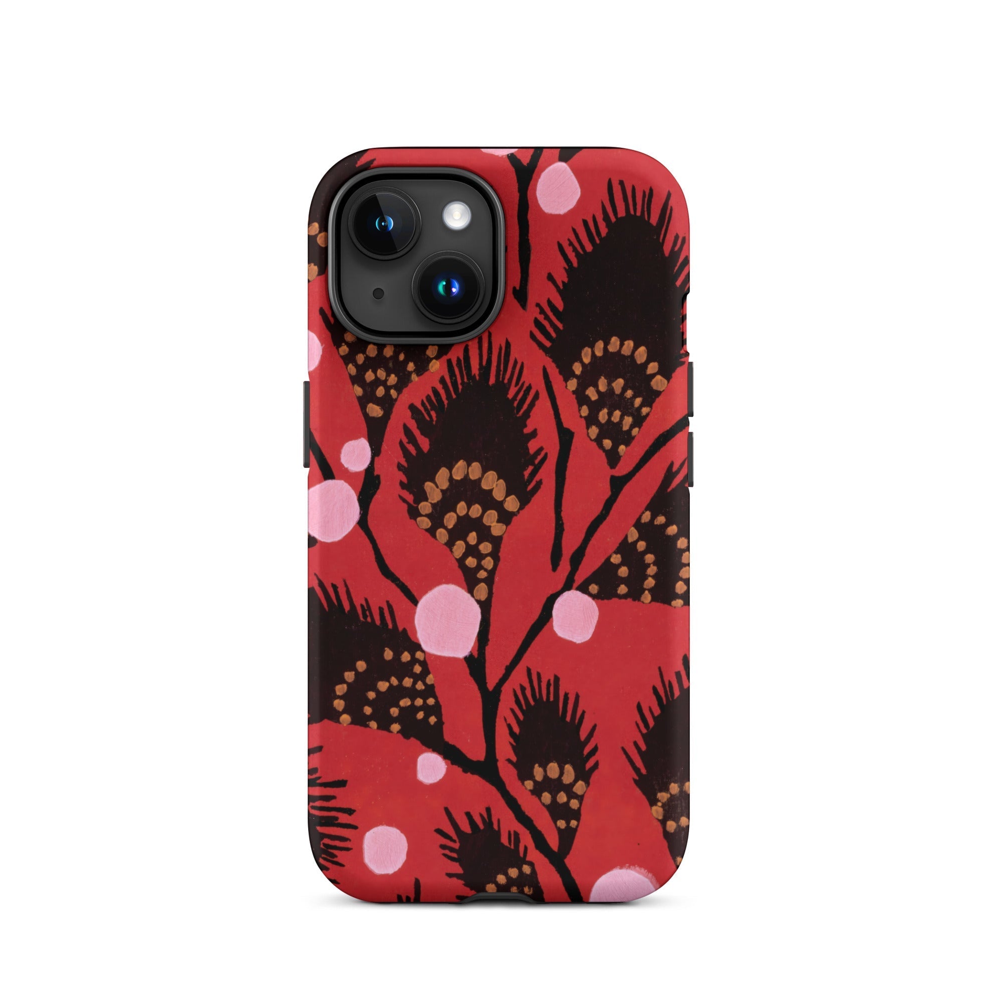 Black Peacock Flowers E.a. Seguy Pochoir Iphone Case, 15 / Matte, Red Floral Patterned Phone Case