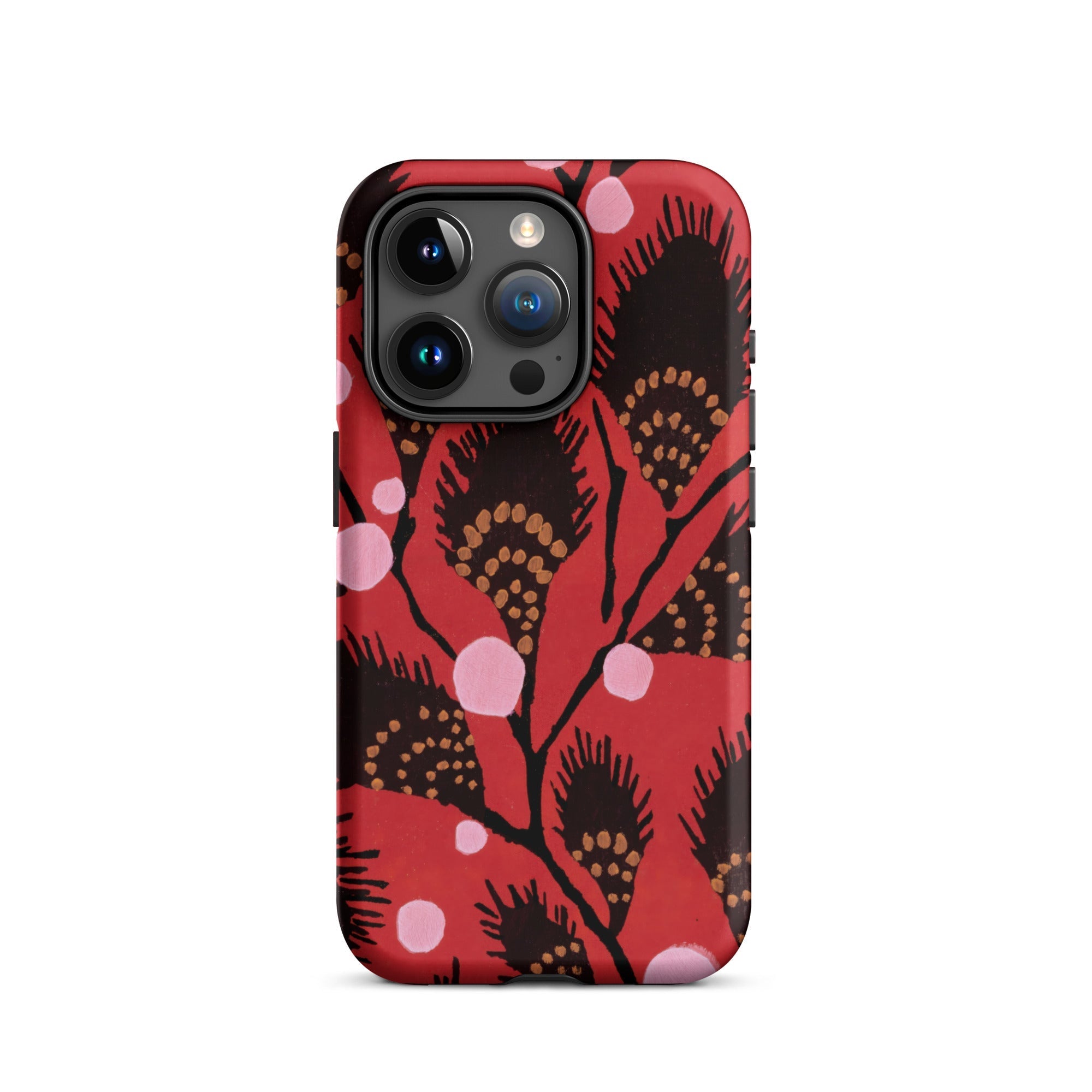 Black Peacock Flowers E.a. Seguy Pochoir Iphone Case, 15 Pro / Matte, Red Floral Patterned Phone Case