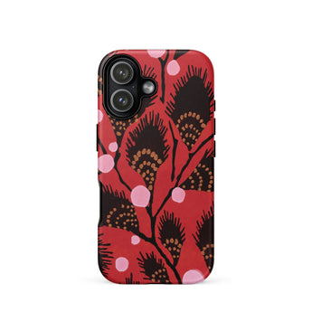 Black Peacock Flowers - E.a. Seguy Pochoir Phone Case Iphone 17 / Matte Red Floral Phone Case Black Pink Accents Made Peacock Flowers,