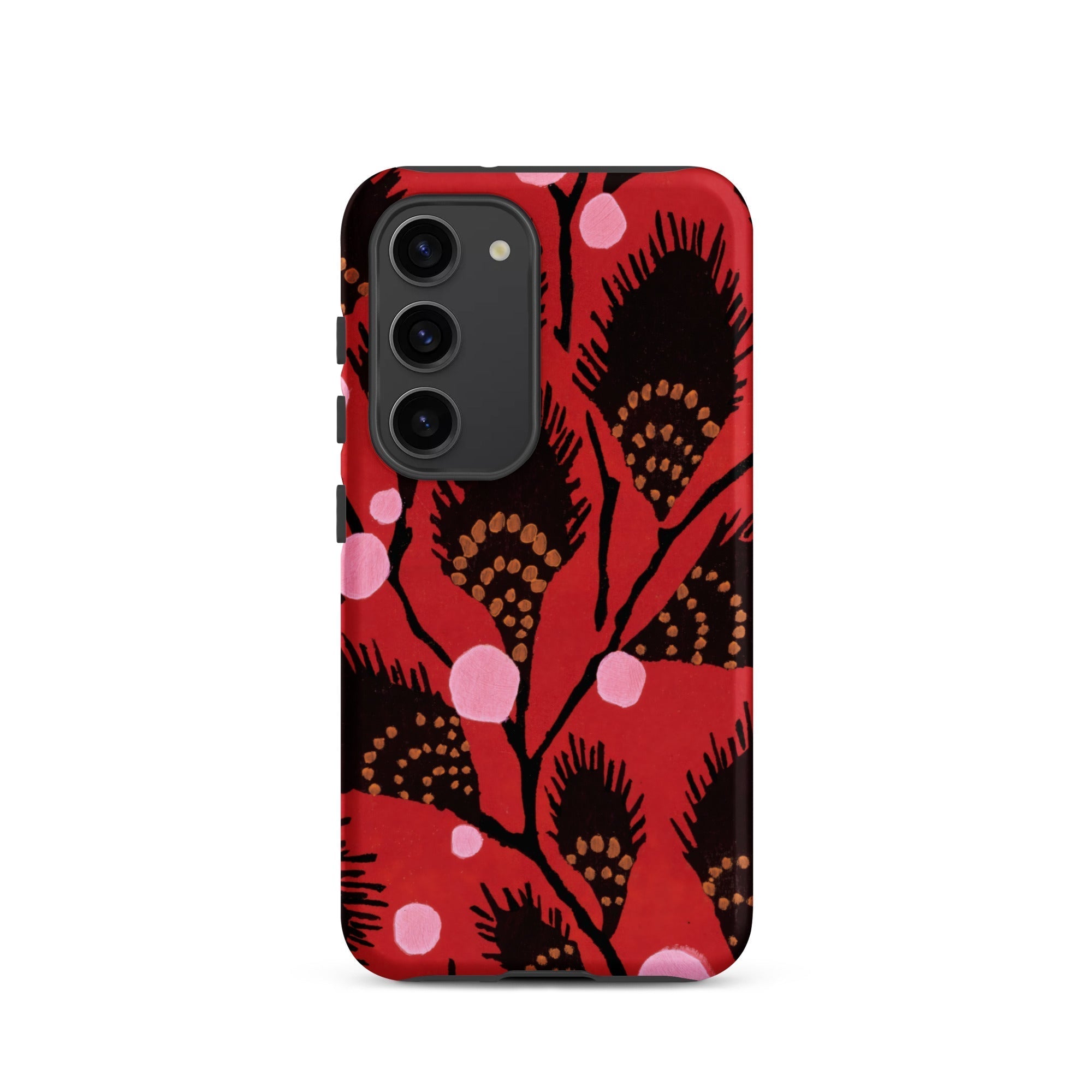 Black Peacock Flowers E.a. Seguy Pochoir Samsung Case, Galaxy S23 / Matte, Red Smartphone Case Black Branch Like Pattern Pink Polka