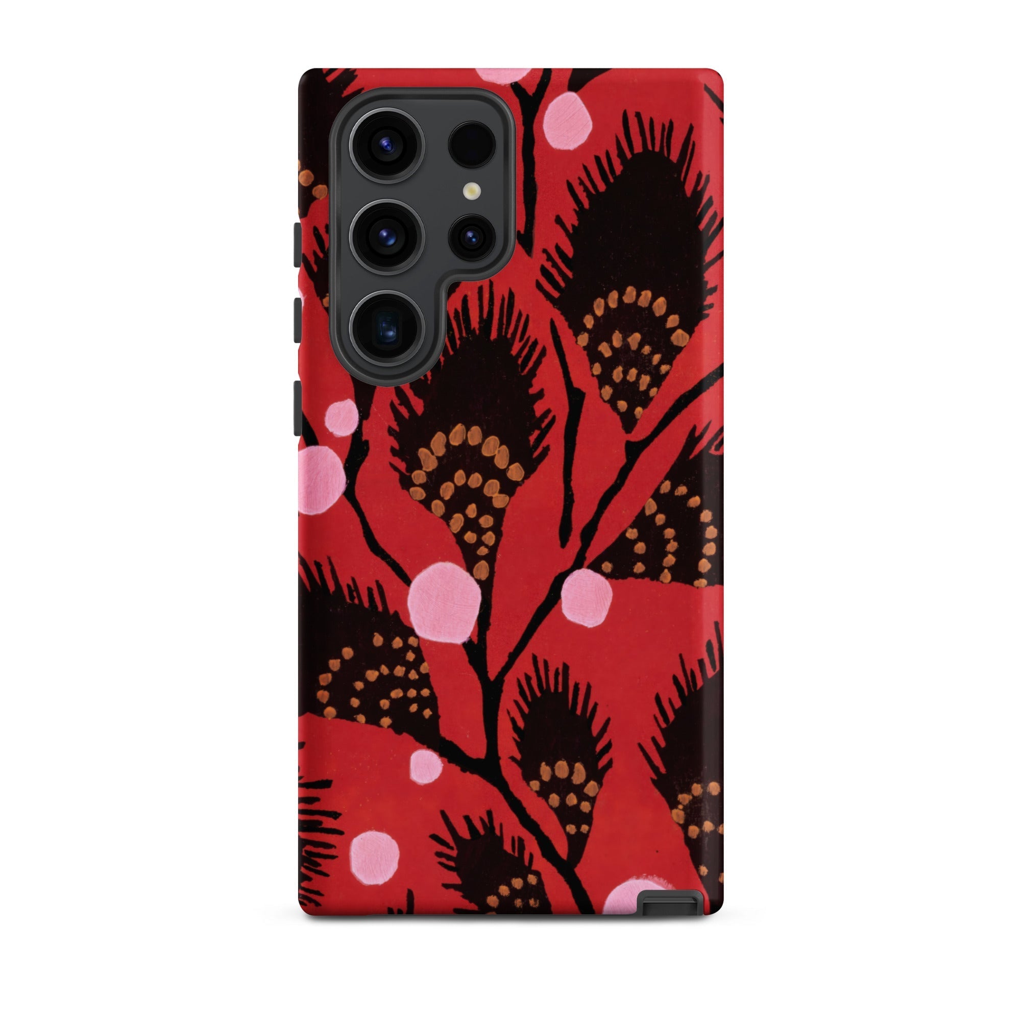 Black Peacock Flowers E.a. Seguy Pochoir Samsung Case, Galaxy S23 Ultra / Matte, Vibrant Red Smartphone Case Black Branch Like Pattern