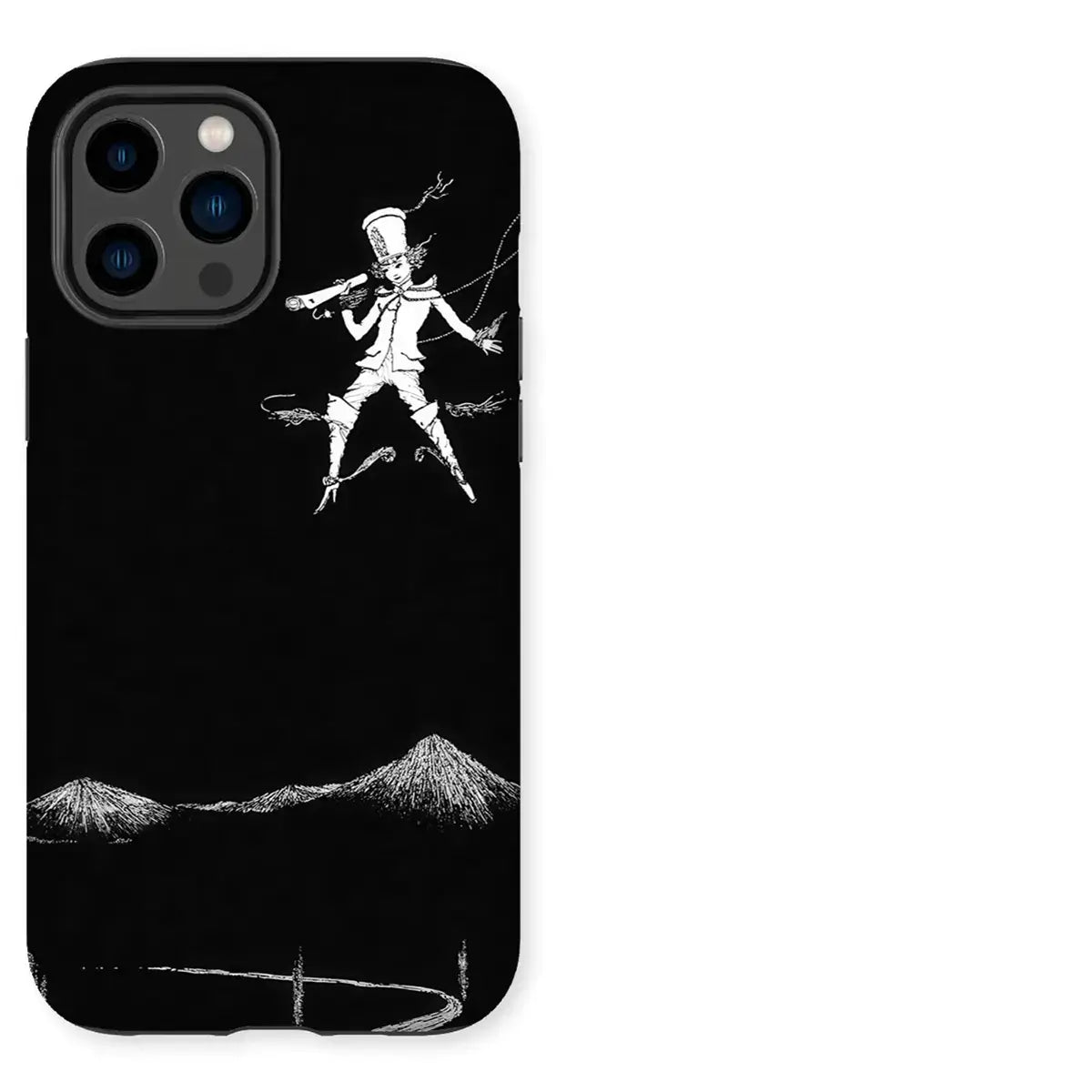 Black phone case with whimsical illustration for iPhone case enthusiasts