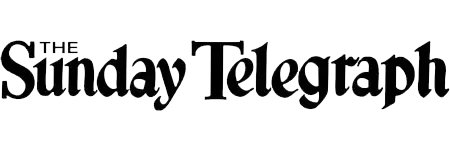 Black text logo of ’The Sunday Telegraph’ newspaper in a classic serif font style.