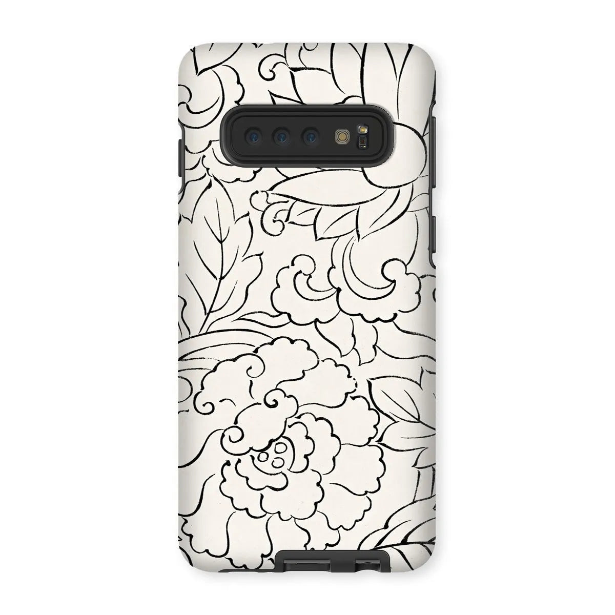 Black & White Floral Woodblock Print Phone Case - Taguchi Tomoki - Samsung Galaxy S10 / Matte - Mobile Phone Cases