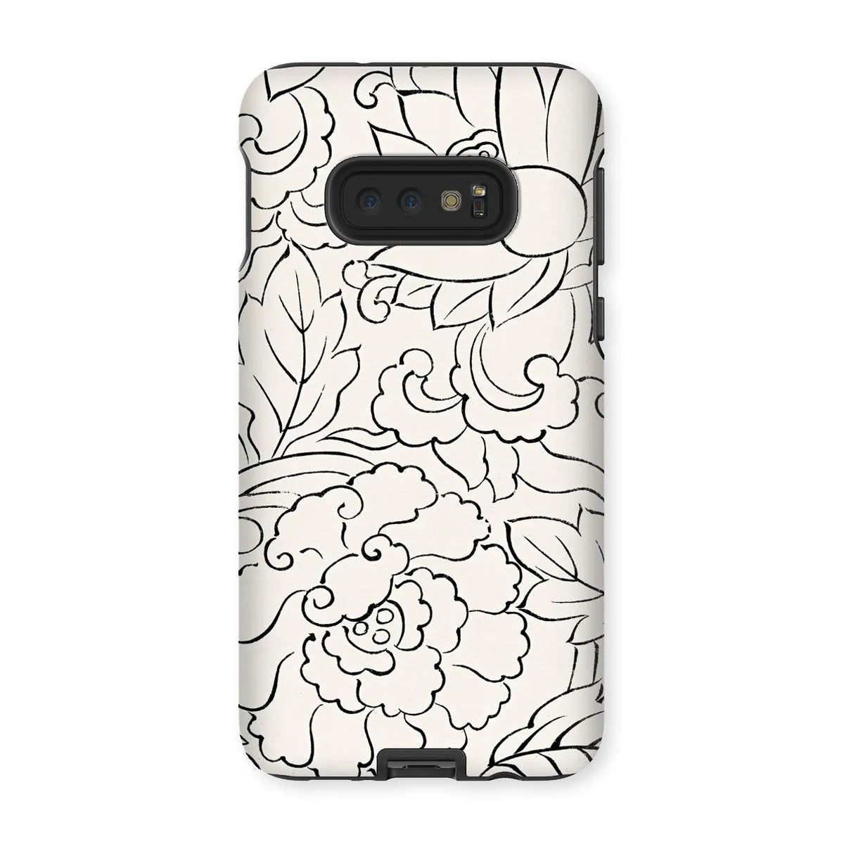 Black & White Floral Woodblock Print Phone Case - Taguchi Tomoki - Samsung Galaxy S10e / Matte - Mobile Phone Cases