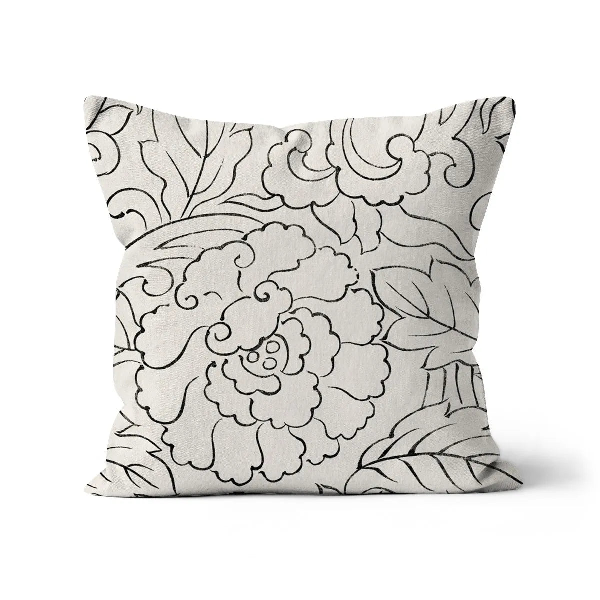 Black & White Floral Woodblock Print By Taguchi Tomoki Cushion - Throw Pillows - Aesthetic Art
