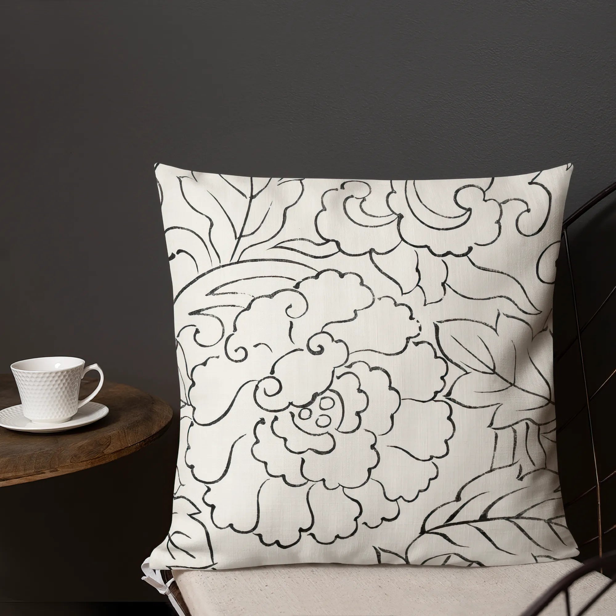 Black & White Floral Woodblock Print By Taguchi Tomoki Cushion - Throw Pillows - Aesthetic Art