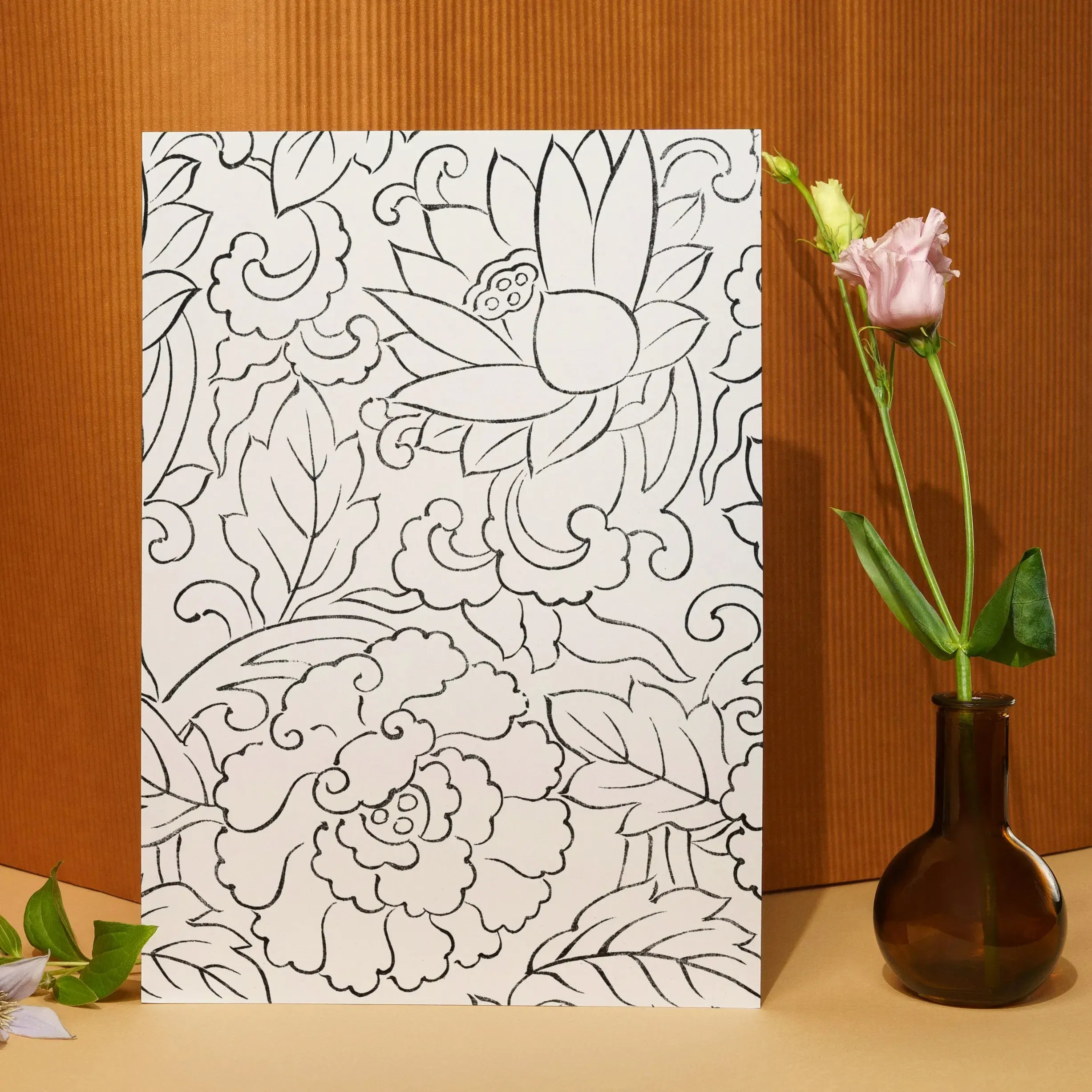 Black & White Floral Woodblock Print By Taguchi Tomoki Greeting Card - A5 Portrait / 1 Card - Greeting & Note Cards