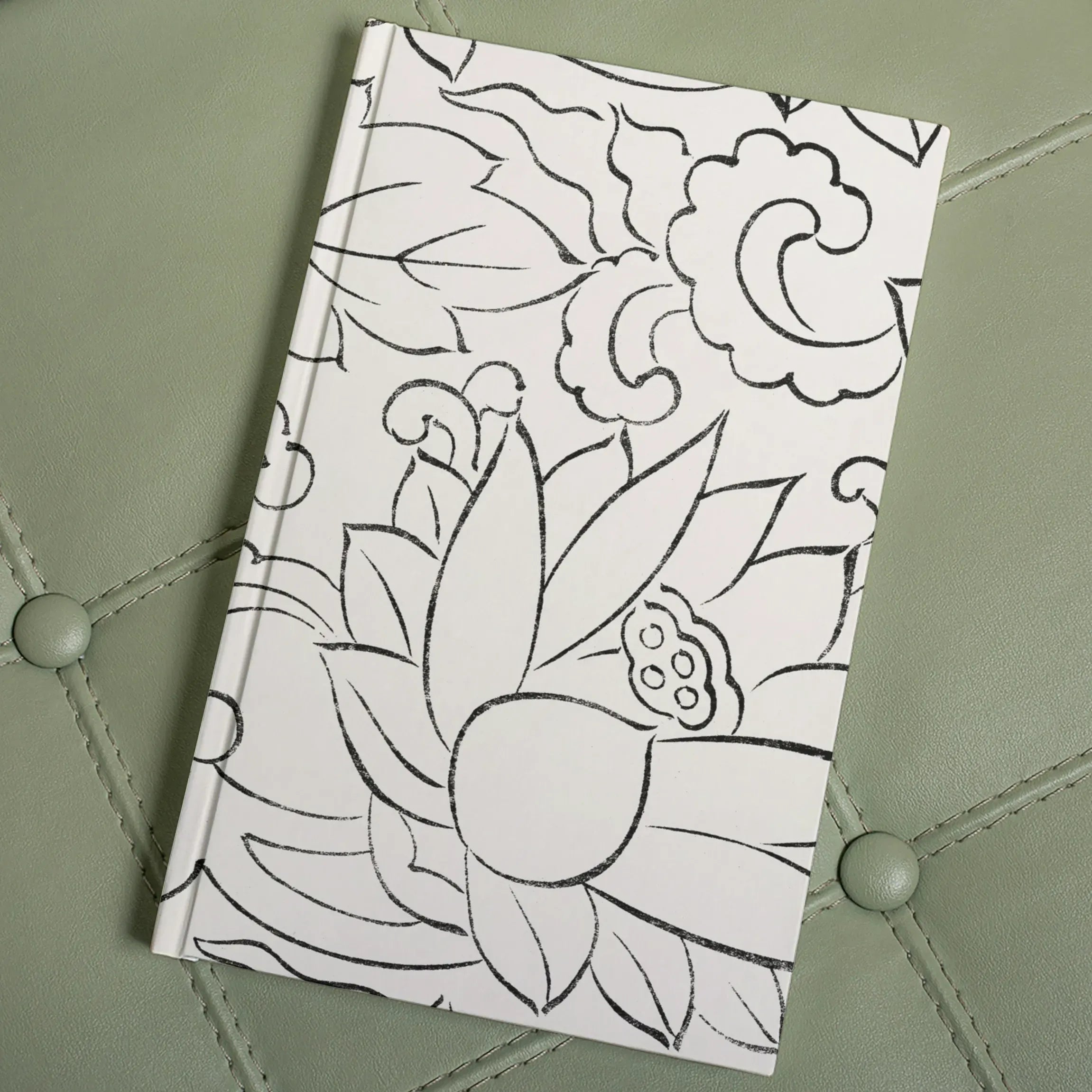 Black & White Floral Woodblock Print By Taguchi Tomoki Hardback Journal - 5’x7’ / Lined - Notebooks & Notepads