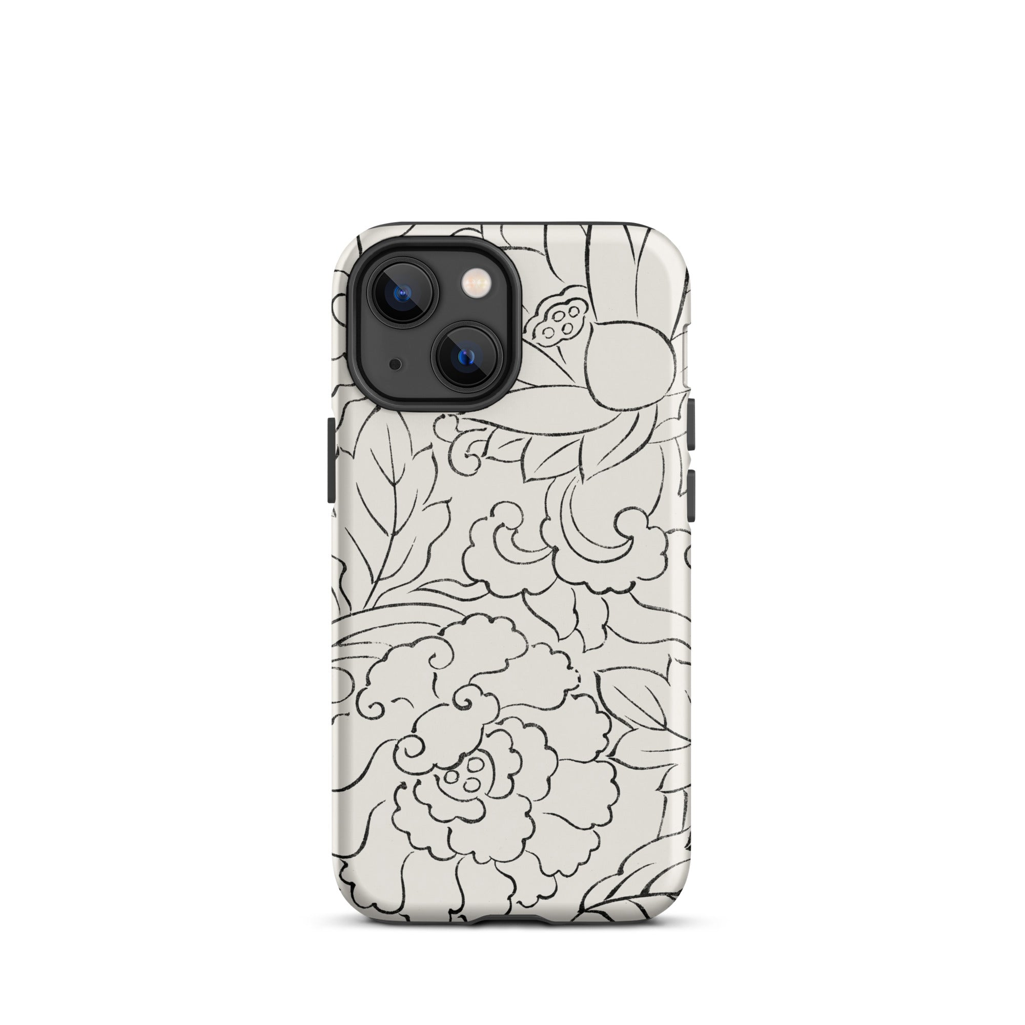 Black & White Florals Taguchi Tomoki Iphone Case, 13 Mini / Matte, Floral Patterned Phone Case