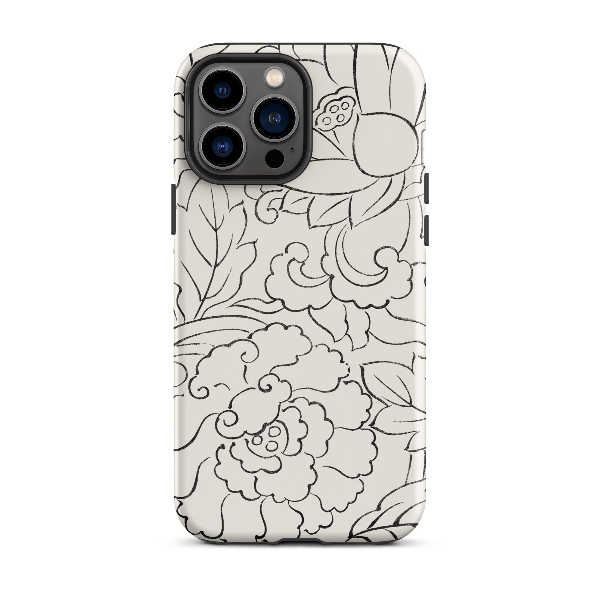 Black & White Florals Taguchi Tomoki Iphone Case, 13 Pro Max / Matte, Floral Patterned Phone Case