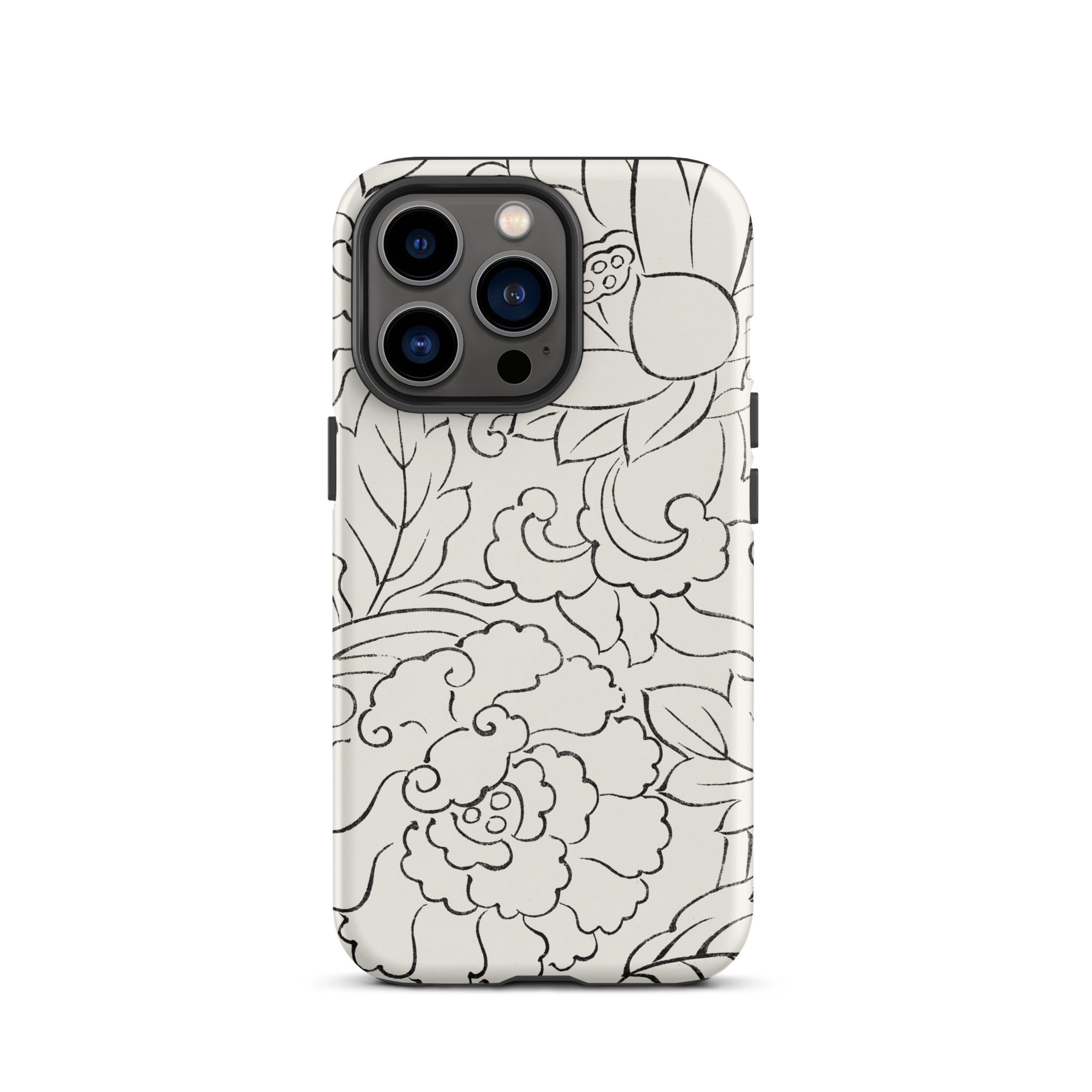 Black & White Florals - Taguchi Tomoki Iphone Case, 13 Pro / Tough Phone, Floral Patterned Phone Case