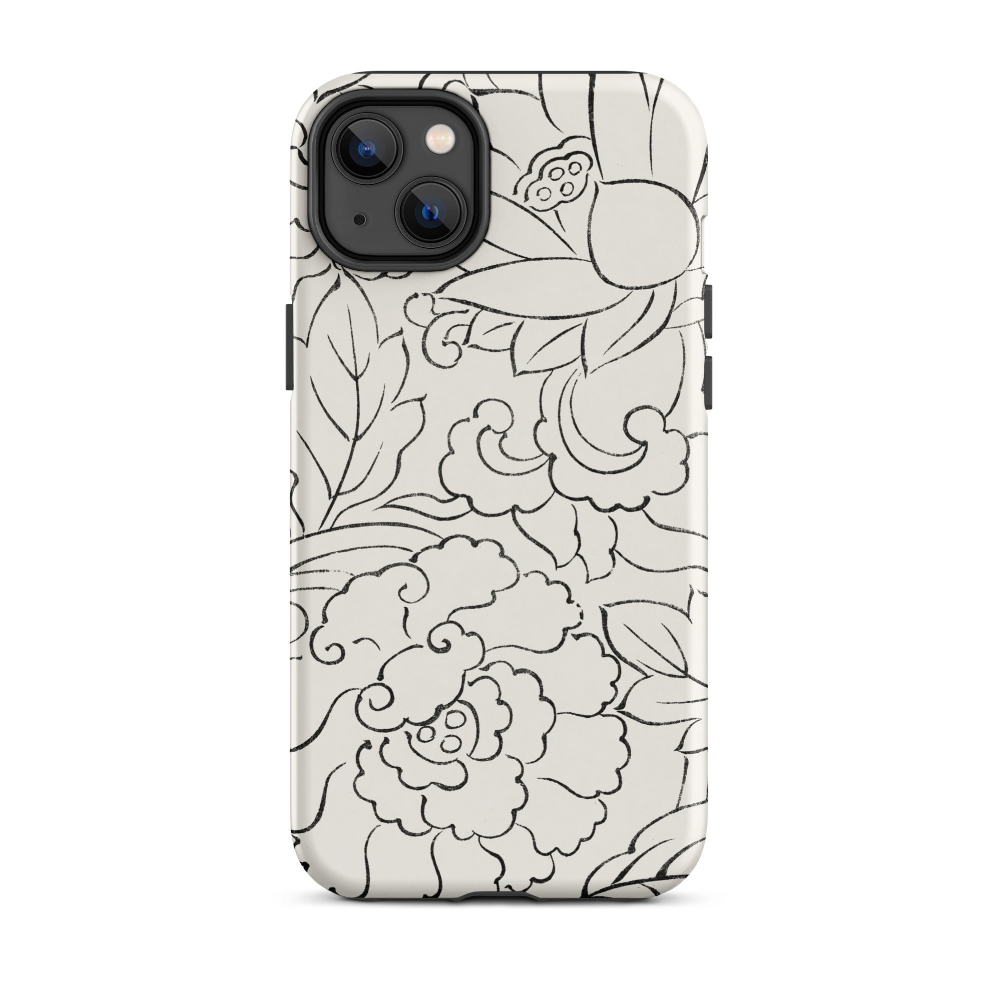 Black & White Florals - Taguchi Tomoki Iphone Case, 14 Plus / Tough Phone, Floral-patterned Phone Case