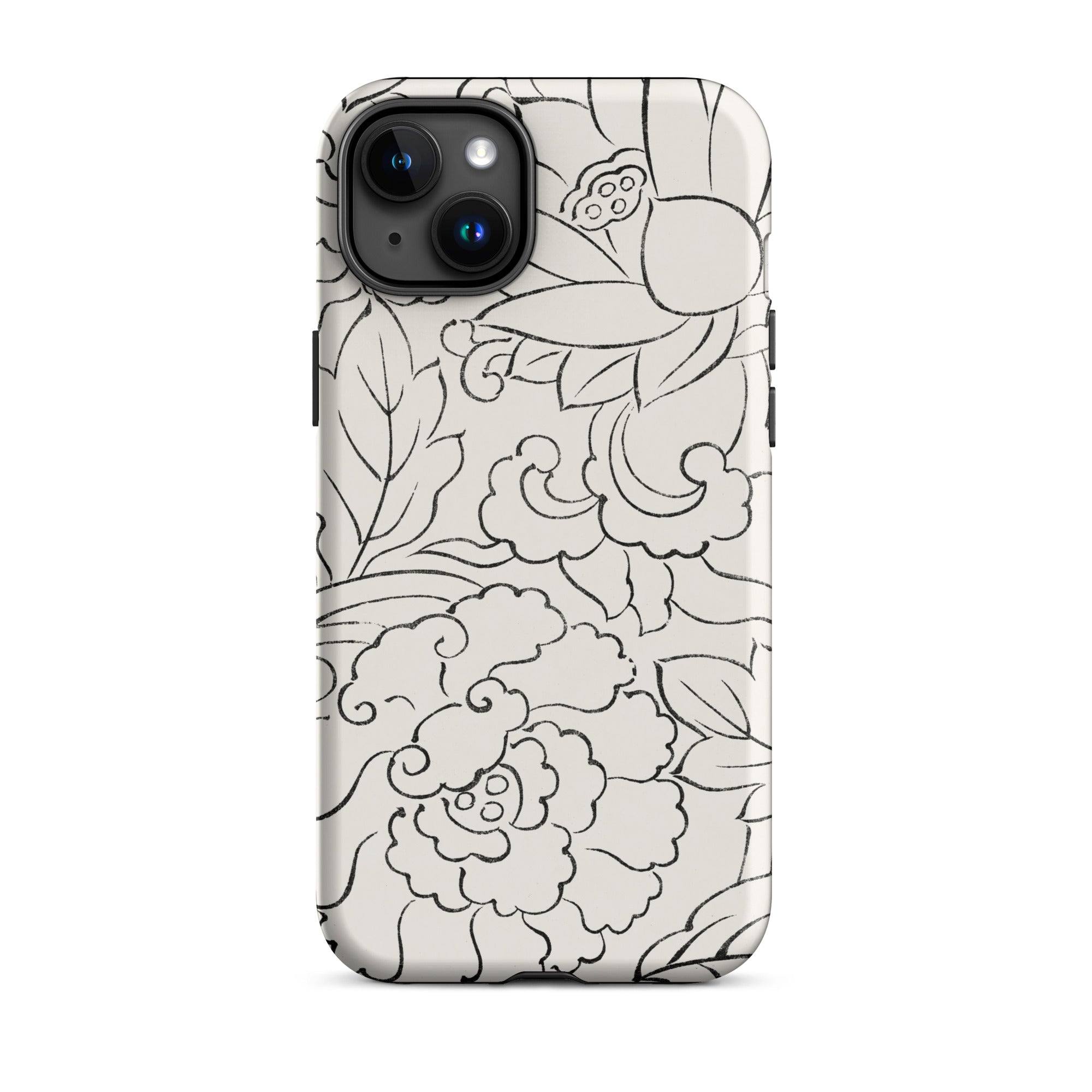 Black & White Florals - Taguchi Tomoki Iphone Case, 15 Plus / Tough Phone, Floral-patterned Phone Case