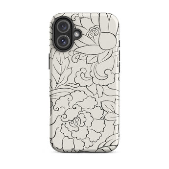 Black & White Florals - Taguchi Tomoki Iphone Case, 16 Plus / Matte, Floral-patterned Phone Case