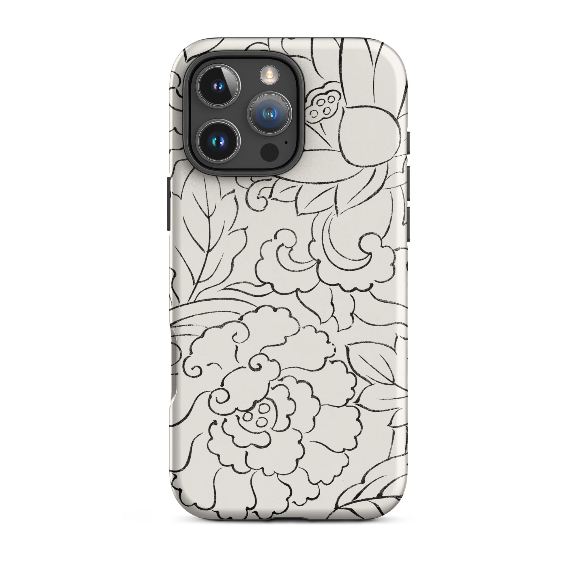 Black & White Florals - Taguchi Tomoki Iphone Case, 16 Pro Max / Tough Phone, Floral-patterned Phone Case
