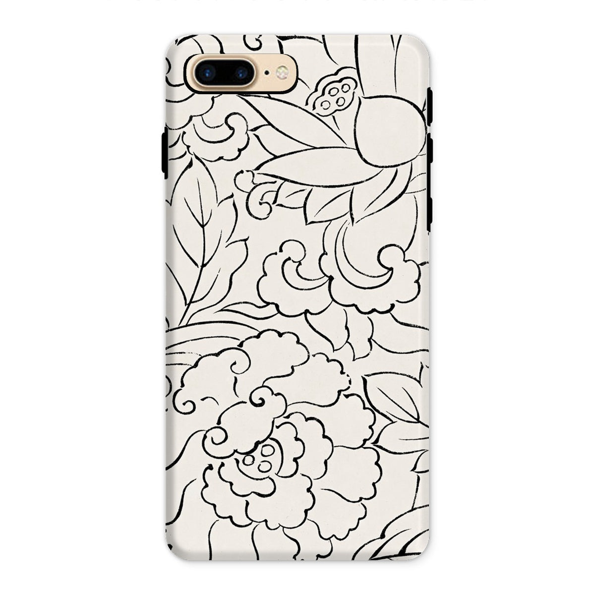 Black & White Florals - Taguchi Tomoki Iphone Case, 8 Plus / Tough Phone, Floral-patterned Smartphone Case Black Line Drawings White