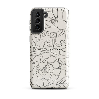 Black & White Florals - Taguchi Tomoki Phone Case Samsung Galaxy S21 Plus / Gloss Sleek Off-white Phone Case Elegant Black Line-art Floral