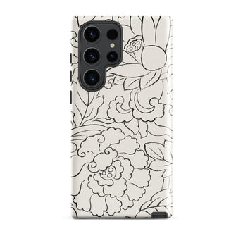 Black & White Florals - Taguchi Tomoki Phone Case Samsung Galaxy S23 Ultra / Gloss Sleek White Phone Case Adorned Elegant Black Line-art