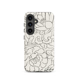 Black & White Florals - Taguchi Tomoki Phone Case Samsung Galaxy S24 / Matte Sleek White Phone Case Adorned Intricate Black Line-art