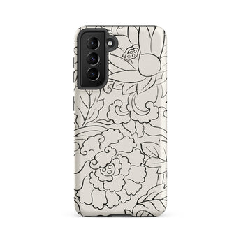 Black & White Florals - Taguchi Tomoki Samsung Case, Galaxy S21 Fe / Matte, White Phone Case Black Floral Cloud Pattern