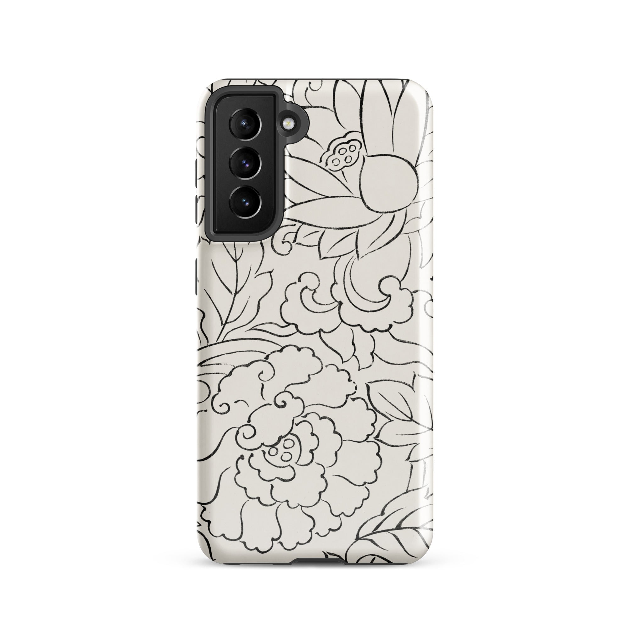 Black & White Florals Taguchi Tomoki Samsung Case, Galaxy S21 / Gloss, White Phone Case Black Line Art Floral Design