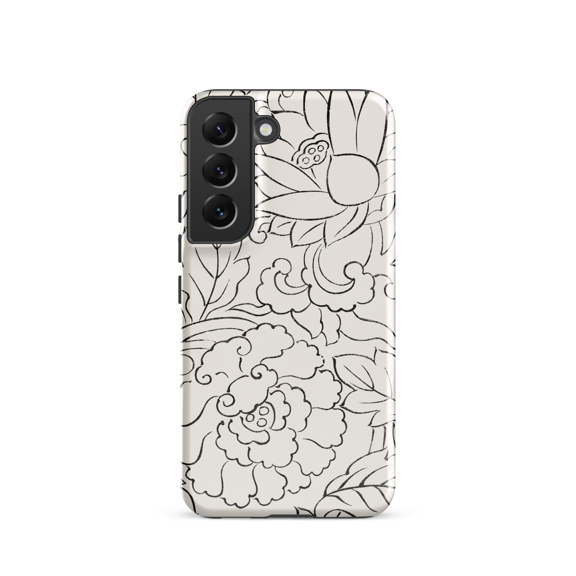Black & White Florals Taguchi Tomoki Samsung Case, Galaxy S22 / Gloss, White Phone Case Black Floral Cloud Pattern