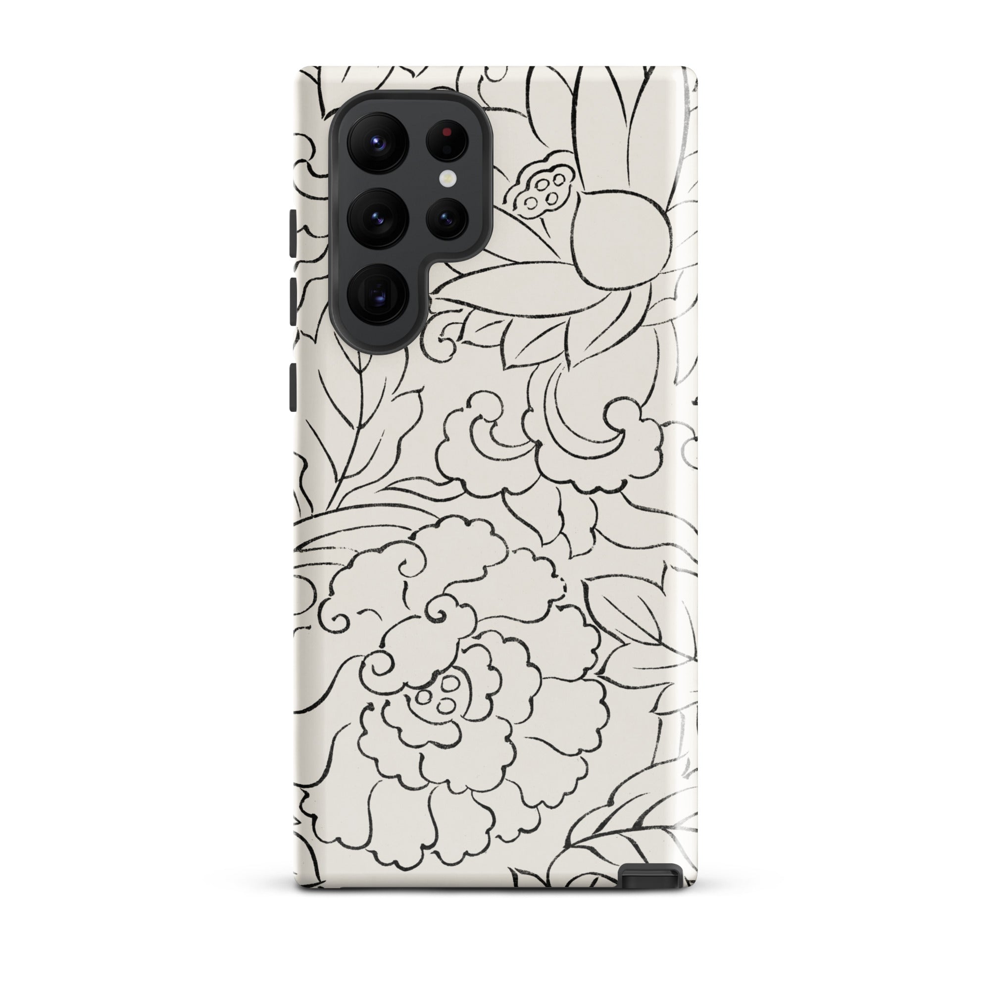 Black & White Florals Taguchi Tomoki Samsung Case, Galaxy S22 Ultra / Gloss, Beige Phone Case Black Floral Outline Pattern