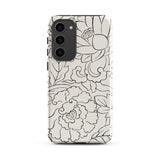 Black & White Florals - Taguchi Tomoki Samsung Case, Galaxy S23 Plus / Gloss, White Smartphone Case Black Floral Leaf Pattern